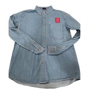 VTG NCSU WOLFPACK DENIM EMBROIDERED‎ SHIRT S AK96